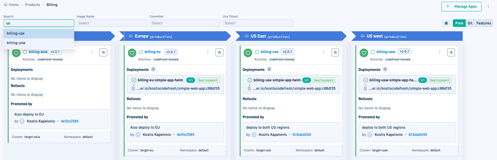 Product view: Search/filter applications