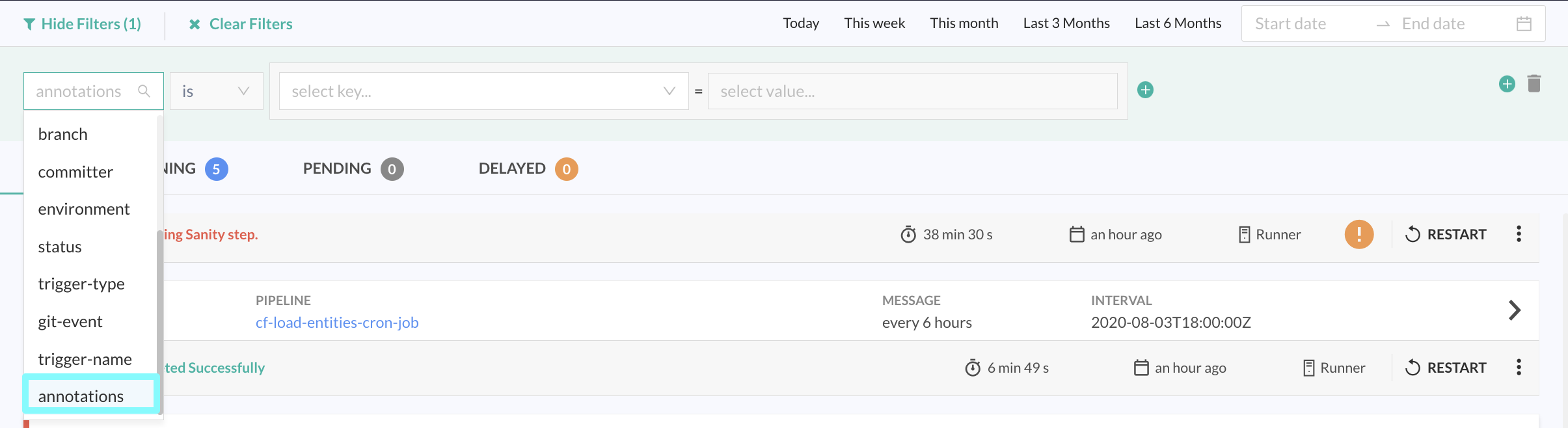 Annotation filter for builds