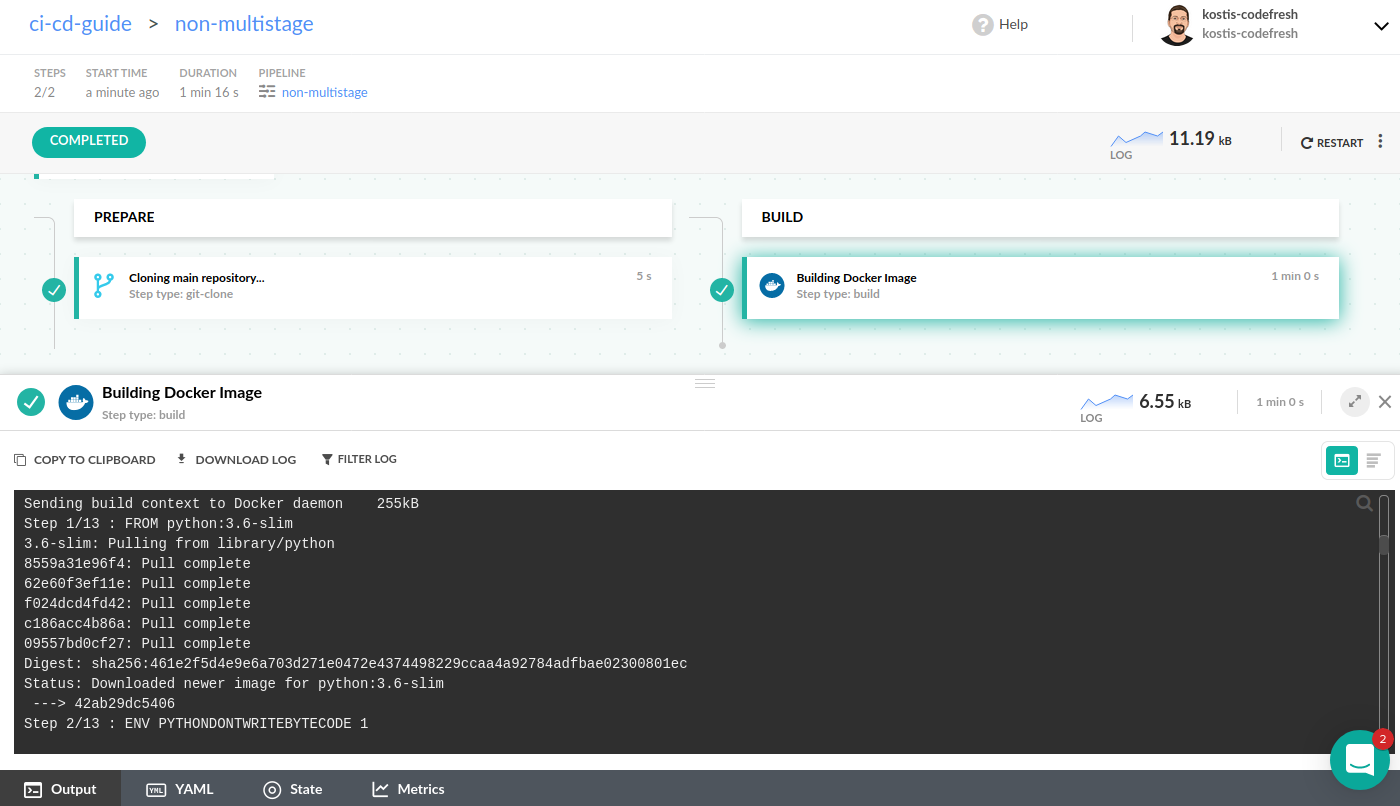Non Multi-stage Docker builds